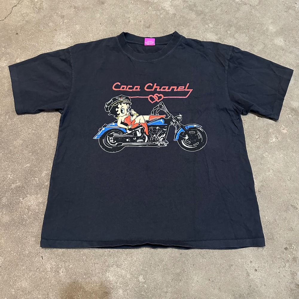 Y2K Mega Yacht Betty Boop Coco Chanel T Shirt Mens Small Black Biker Graphic Tee